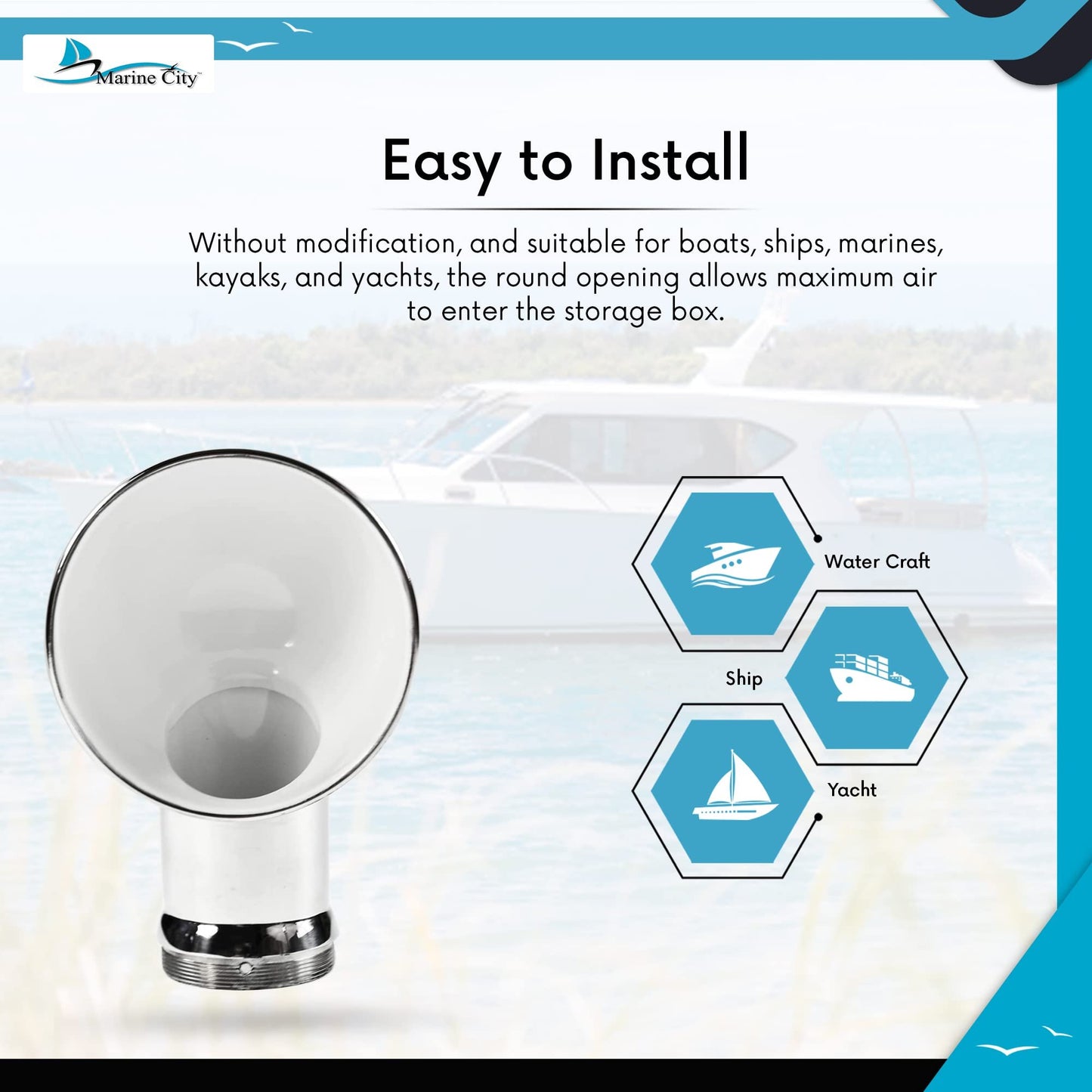 Marine City 4-Inch Round White Cowl Vent 304 Stainless Steel Corrosion-Resistant