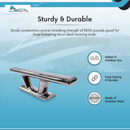 Marine City Taco de amarre elegante de acero inoxidable 316 resistente de 12 pulgadas con base curva para barco marino, caravana, automóvil, remolque, vela