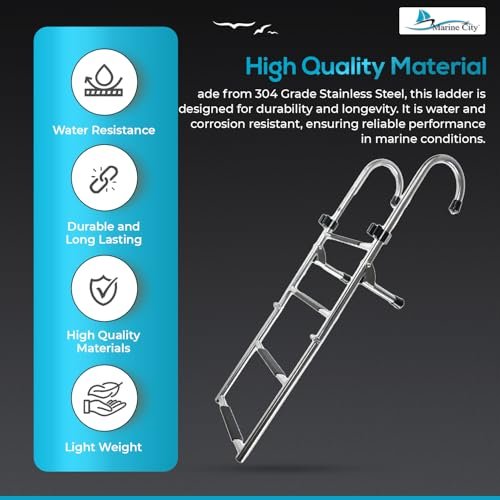 MARINE CITY 2+2 Steps Folding Dock Ladder – 304 Stainless Steel, Anti-Slip MARINE CITY