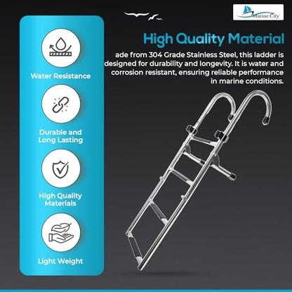 MARINE CITY 2+2 Steps Folding Dock Ladder – 304 Stainless Steel, Anti-Slip MARINE CITY