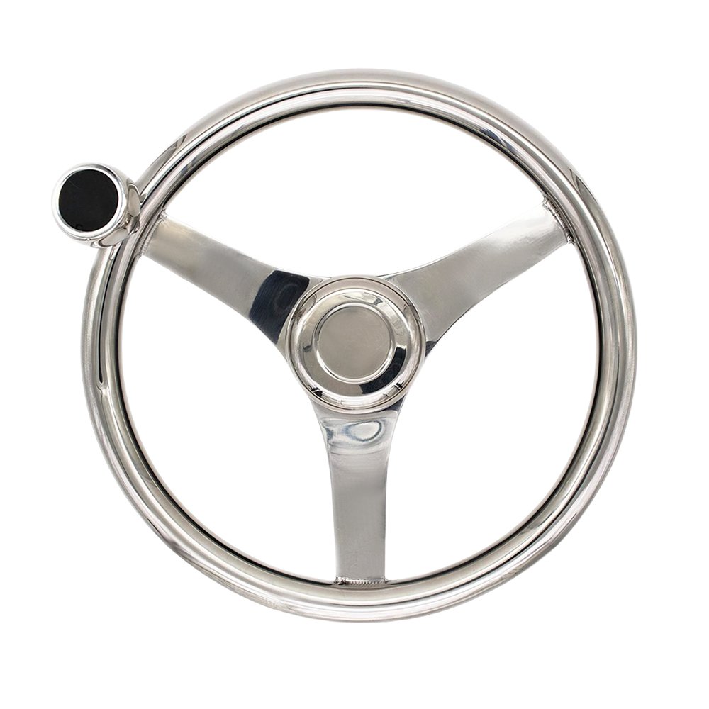Marine City 13.5” 316 Stainless Steel 3-Spoke Sports Steering Wheel with Knob