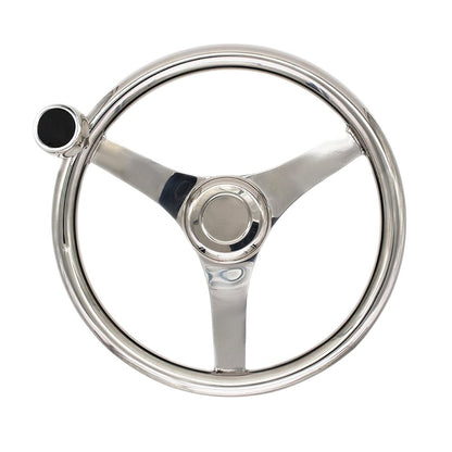 Marine City 13.5” 316 Stainless Steel 3-Spoke Sports Steering Wheel with Knob