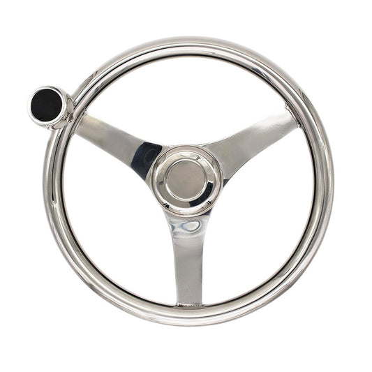 Marine City 13.5” 316 Stainless Steel 3-Spoke Sports Steering Wheel with Knob