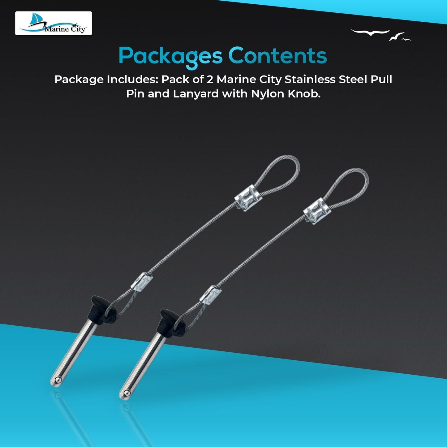 MARINE CITY Pull Pin & Lanyard with Nylon Knob – 3/16" Stainless Steel (2 Pcs) Marine City Hardware