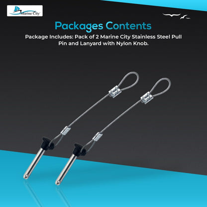 MARINE CITY Pull Pin & Lanyard with Nylon Knob – 3/16" Stainless Steel (2 Pcs) Marine City Hardware