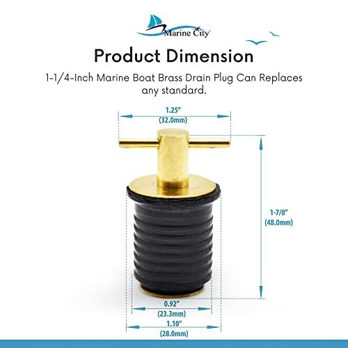 Marine City Tapón de drenaje con mango en T de latón de 1 pulgada o 1-1/4 pulgadas para barco (tapón de drenaje de 1 pulgada)