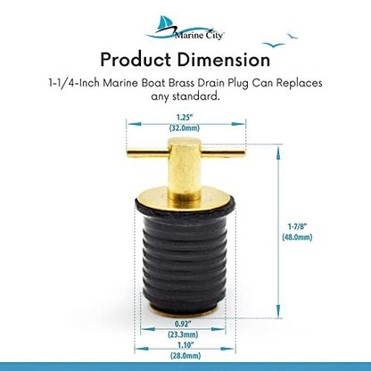 Marine City Tapón de drenaje con mango en T de latón de 1 pulgada o 1-1/4 pulgadas para barco (tapón de drenaje de 1 pulgada)