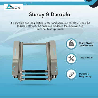 Marine City 3-Step Telescoping Stainless Steel Ladder with Retractable Handrail Marine City