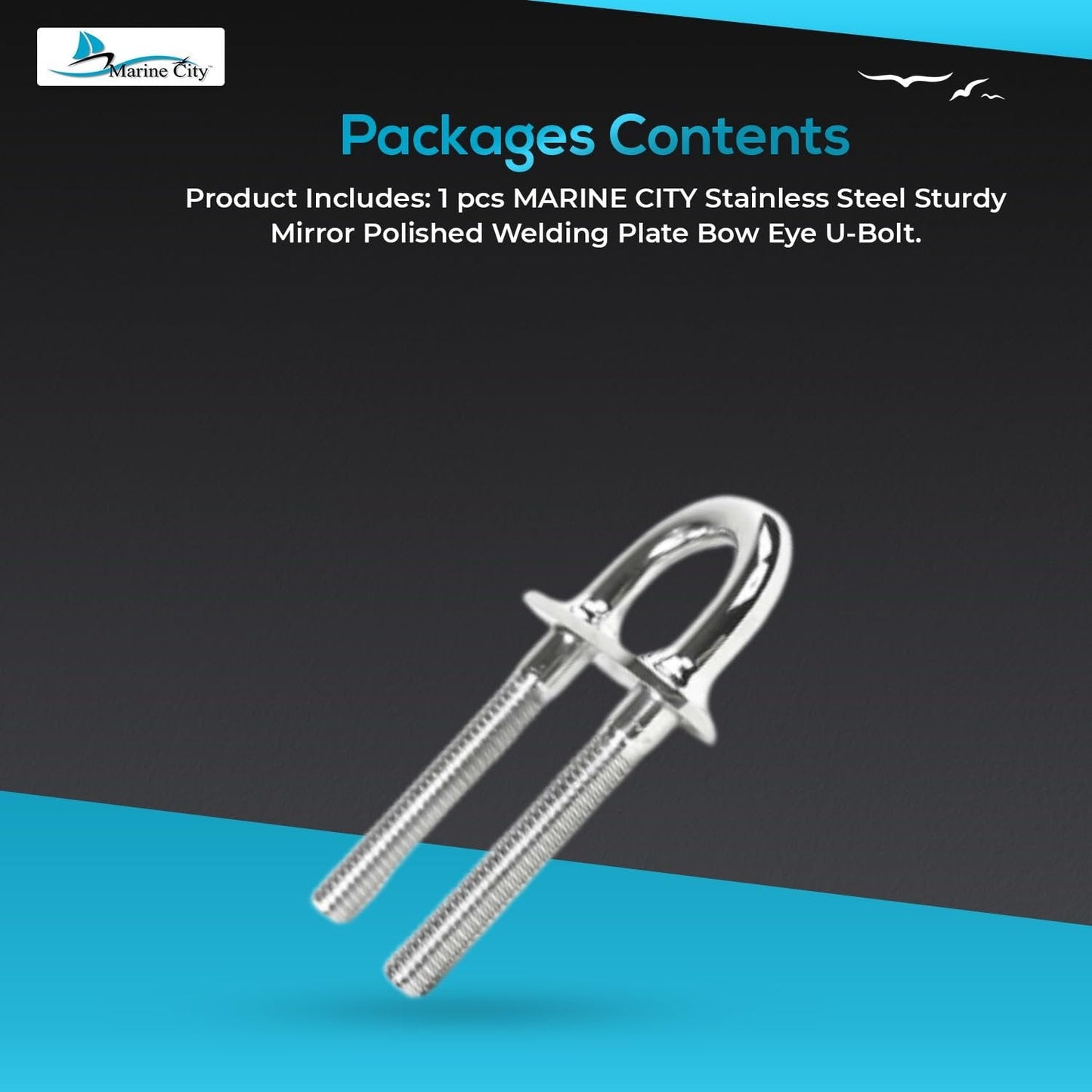 Marine City 3/8" Bow Eye U-Bolt with Welding Plate–304 Stainless Steel 5" Length Marine City