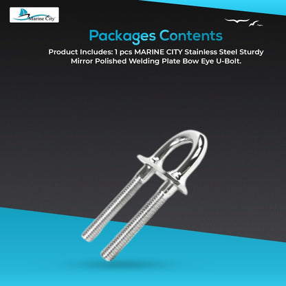 Marine City 3/8" Bow Eye U-Bolt with Welding Plate–304 Stainless Steel 5" Length Marine City