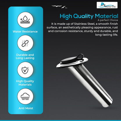 Marine City Fishing Rod Holder Heavy Duty Cast Stainless Steel, 30° Flange Angle