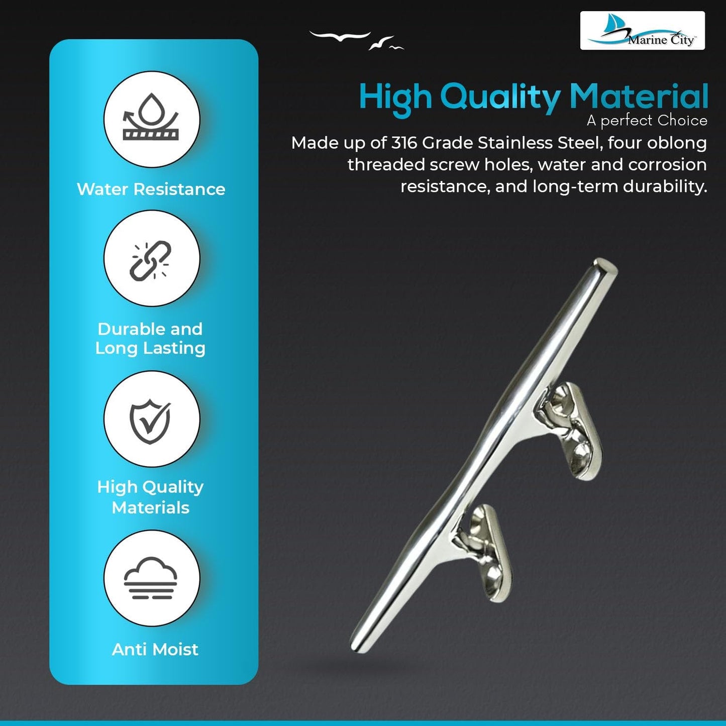 Marine City Deck Mooring Rope Tie Cleat Herreshoff Style Stainless Steel (2 Pcs) Marine City