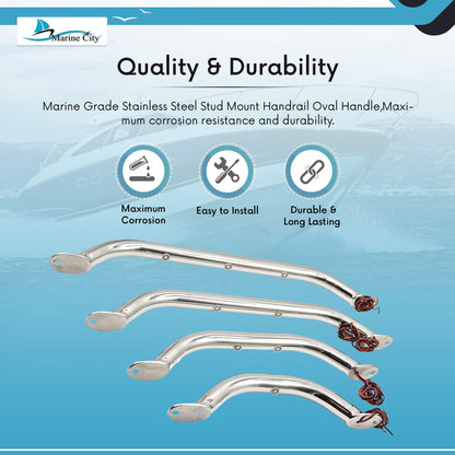 Marine City 18-Inch Grab Rail Handle with 3 Blue LED Lights–304 Stainless Steel