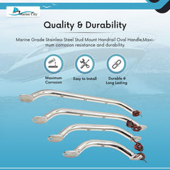 Marine City Newest Stainless Steel 9” / 12” / 16”/ 18” Grab Rail Handle with Blue 1/2 / 3 LED Lights (18” 3-LED-Lights Grab Rail Handle)