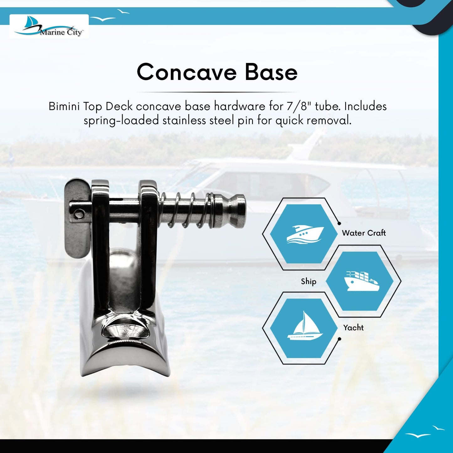 MARINE CITY 316 Stainless Steel Bimini Top Deck Hinge 90° Concave Base (1 Pcs)