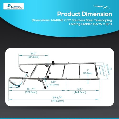 Marine City Escalera plegable de acero inoxidable de 2 peldaños + 3 peldaños
