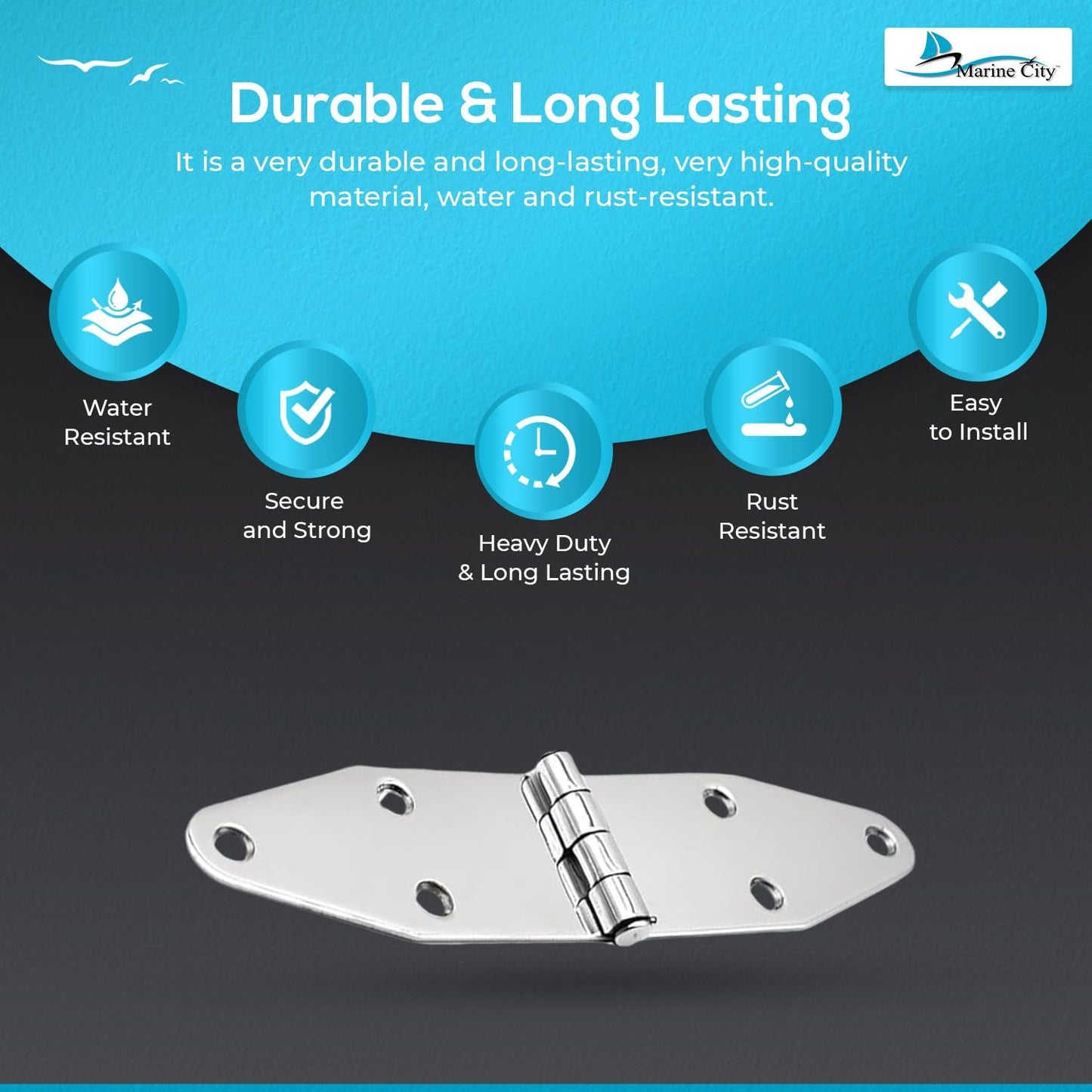 Marine City 304 Stainless Steel Round Door Strap Hinges (7-1/4" ×1-5/8") (2 Pcs)