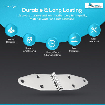 Marine City 304 Stainless Steel Round Door Strap Hinges (7-1/4" ×1-5/8") (2 Pcs)
