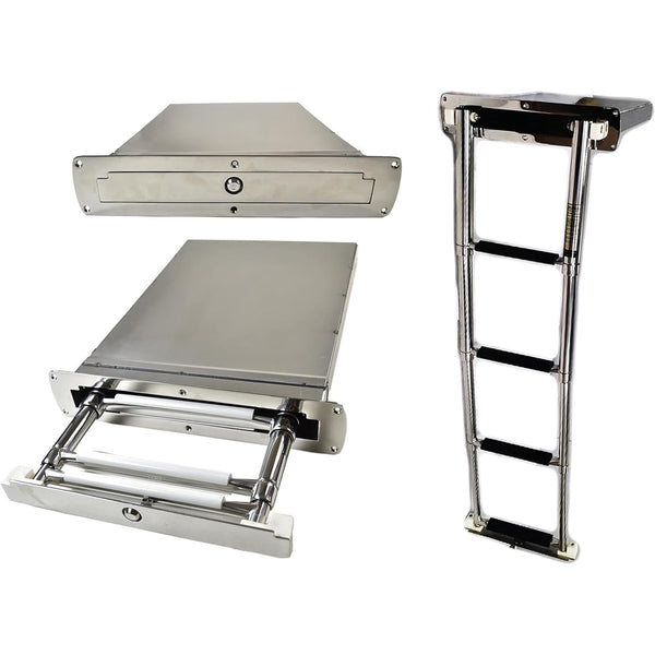 Marine City 4-Step Slide Swiveling Telescopic Ladder–Stainless Steel, Anti-Slip