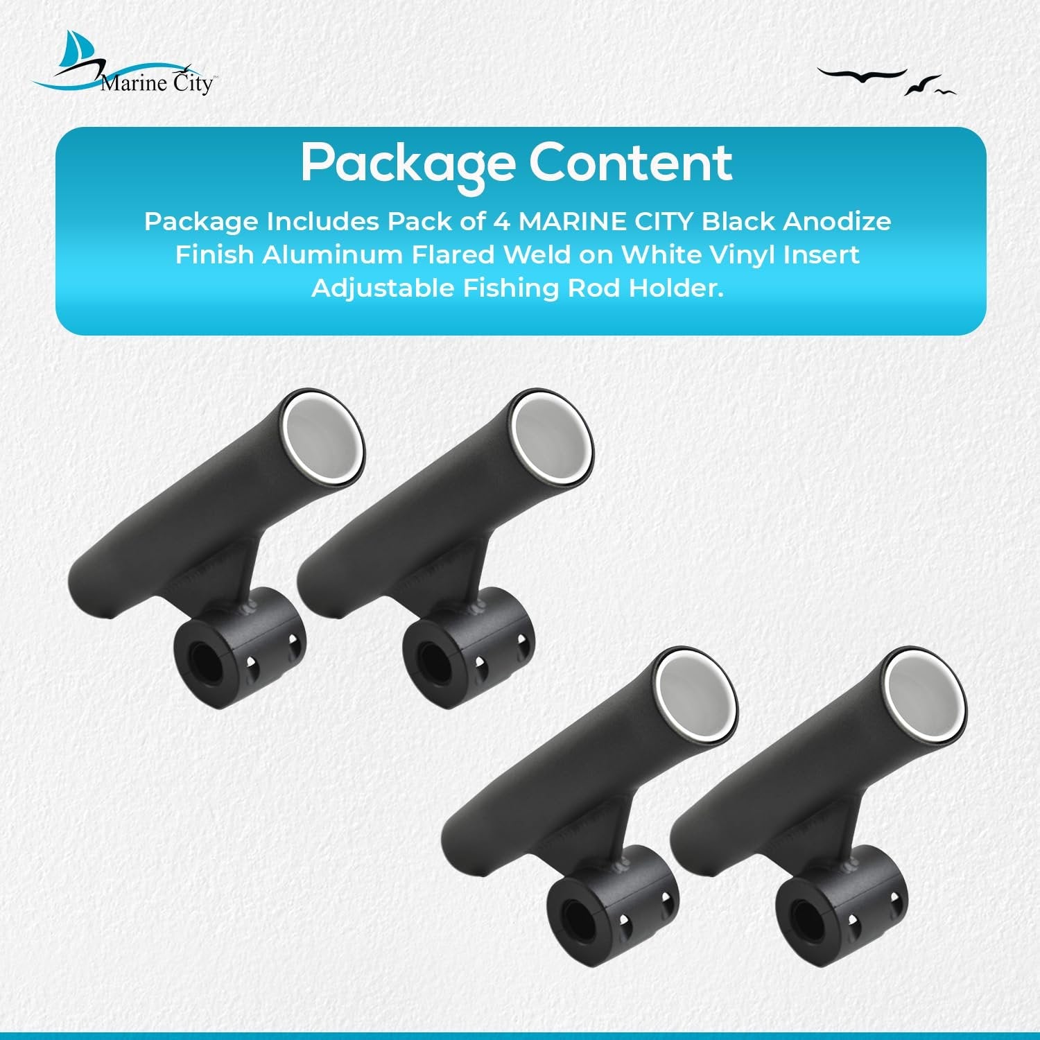 Marine City Adjustable Fishing Rod Holder, 7/8"-1" Rails, Anodized Aluminum Marine City