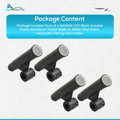 Marine City Soporte para caña de pescar con inserto de vinilo blanco soldado con acabado anodizado negro (longitud 10 pulgadas de diámetro 1-7/8 pulgadas)