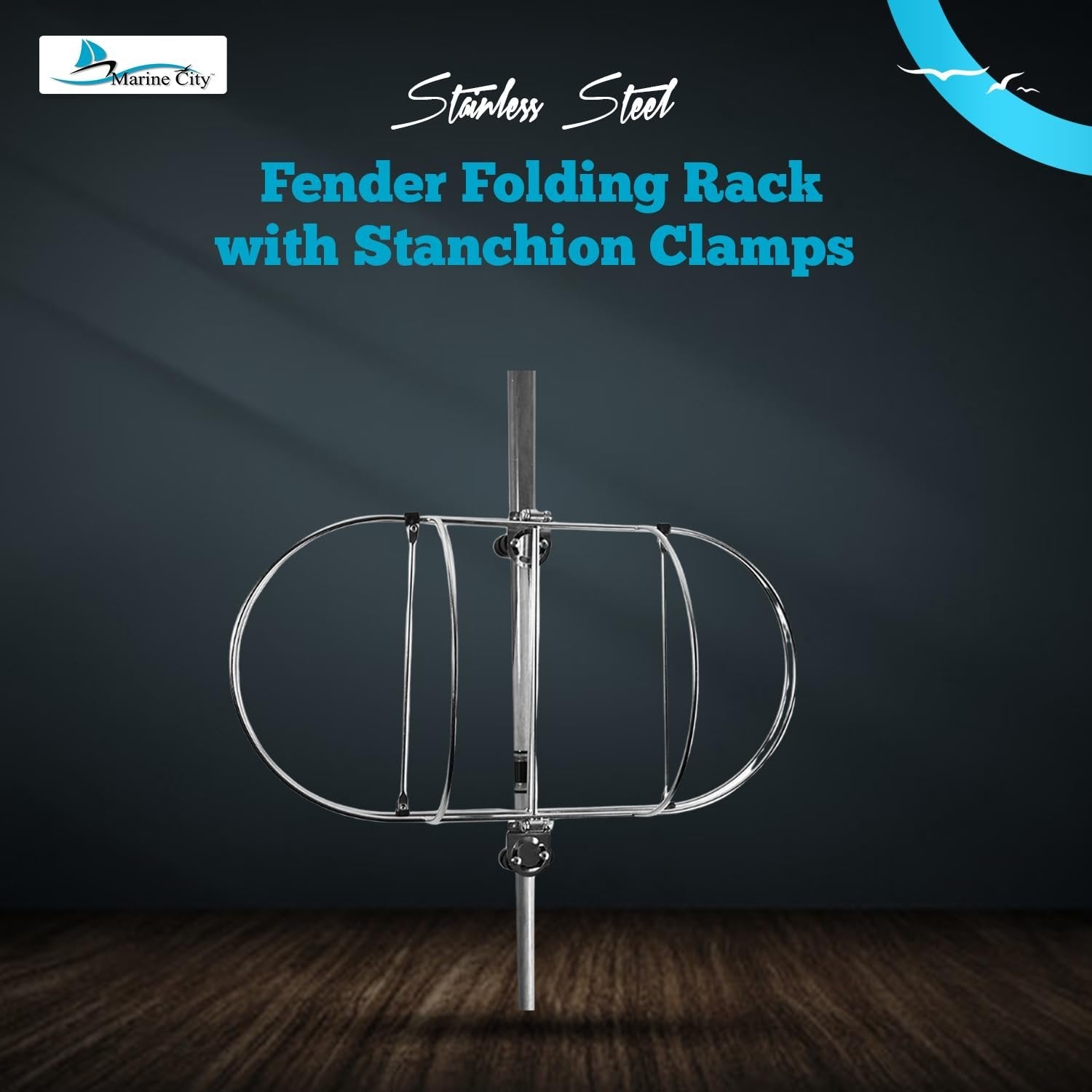Marine City 304 Stainless Steel Folding Fender Rack with Stanchion Clamps Marine City