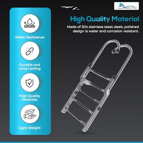 Marine City Escalera plegable de acero inoxidable de 2 peldaños + 3 peldaños