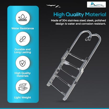 Marine City Escalera plegable de acero inoxidable de 2 peldaños + 3 peldaños