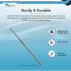 MARINE CITY 30-Inch Flag Stanchion Pole – 304 Stainless Steel, Rust-Resistant
