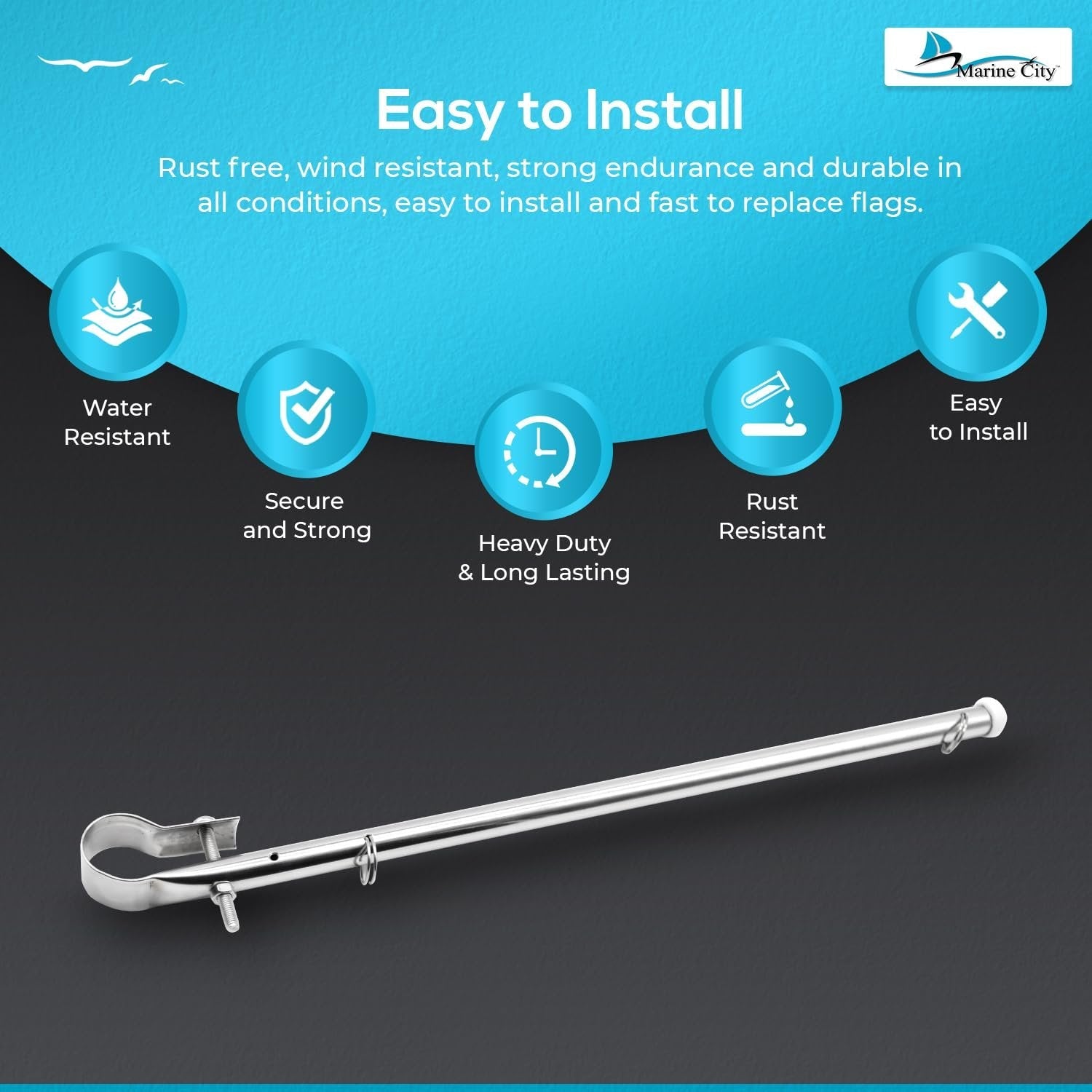 Marine City Stainless Steel Rail Mount Flag Pole Base – 304 Marine Stainless Marine City Hardware