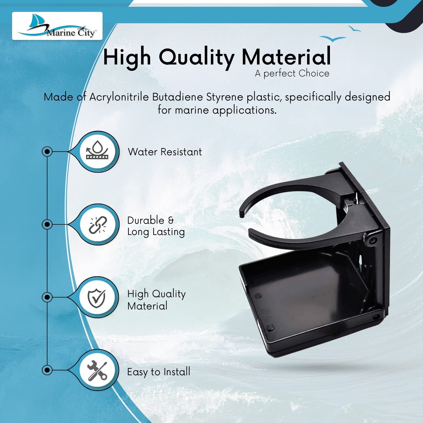 Marine City Black Adjustable Folding Cup Holder – ABS Plastic, 2-3/8” to 3-7/8” Marine City Hardware