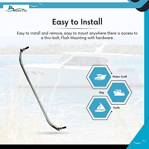 Marine City 23” Stainless Steel Oval Tube Boat Handrail with Flange & Studs MARINE CITY