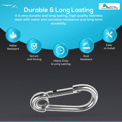 Marine City Stainless Steel Carabiner Clip Snap Hook with Ring 3-1/2” (10 Pcs)
