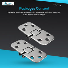 MARINE CITY Par de bisagras de escotilla de montaje empotrado de 180° de acero inoxidable 316 marino para barco (tamaño: 2-3/4 pulgadas x 1-5/8 pulgadas)