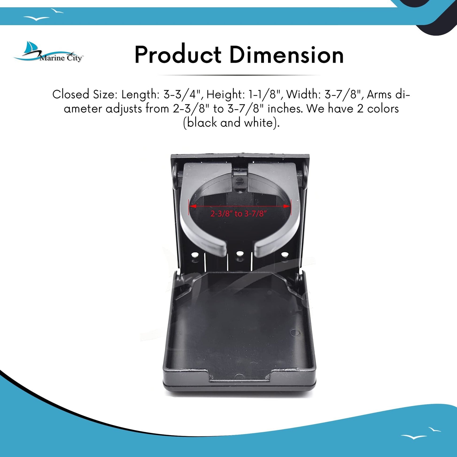 Marine City Black Adjustable Folding Cup Holder – ABS Plastic, 2-3/8” to 3-7/8” Marine City Hardware