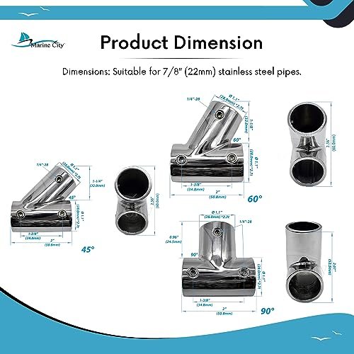 Marine City 304 Stainless Steel Tee Connector Hand Rail Fittings – (Pack of 2)