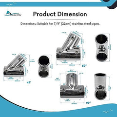 Marine City 304 Stainless Steel Tee Connector Hand Rail Fittings – (Pack of 2)