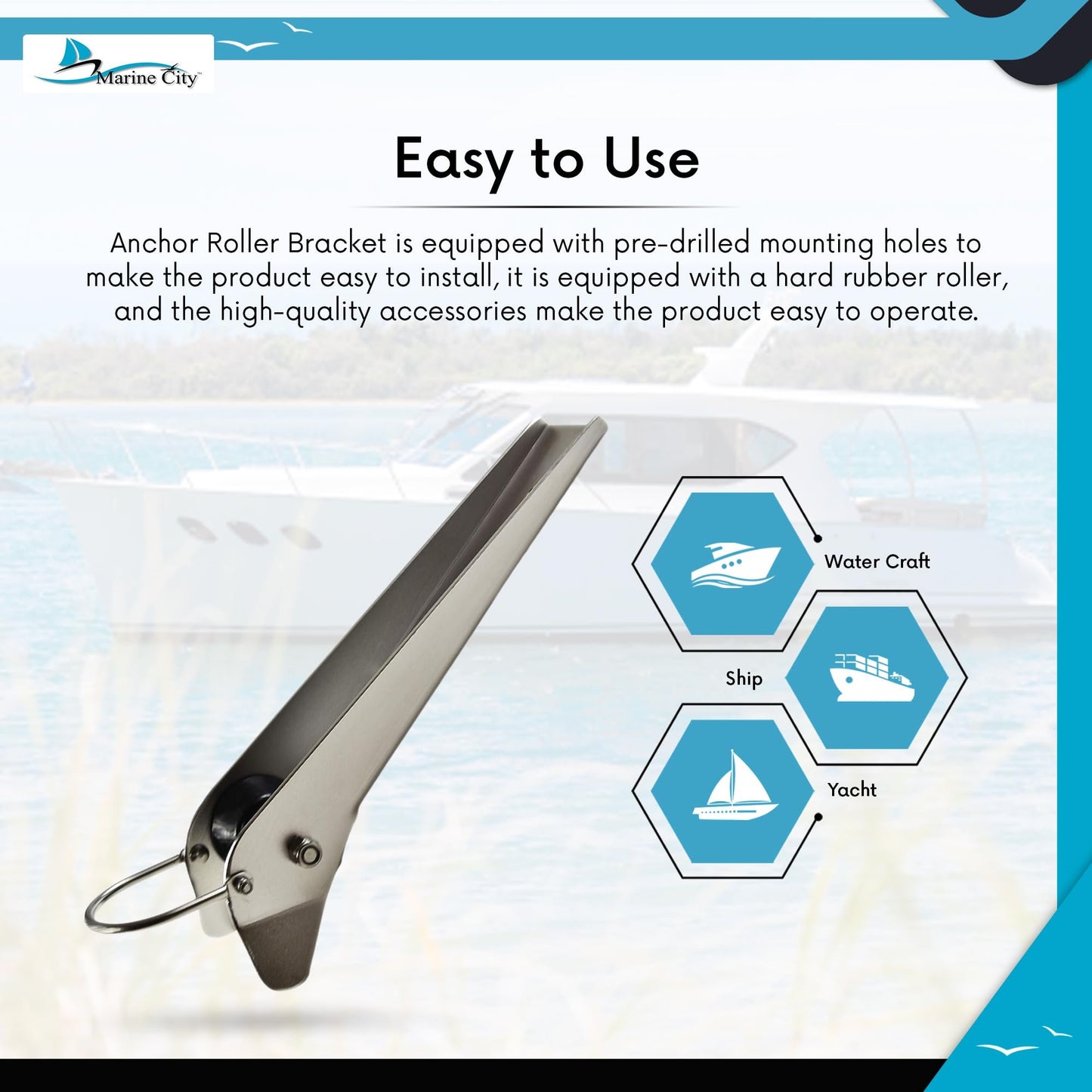 Marine City Stainless Steel Anchor Roller Bracket 19” Bow Mount with Rubber Roller
