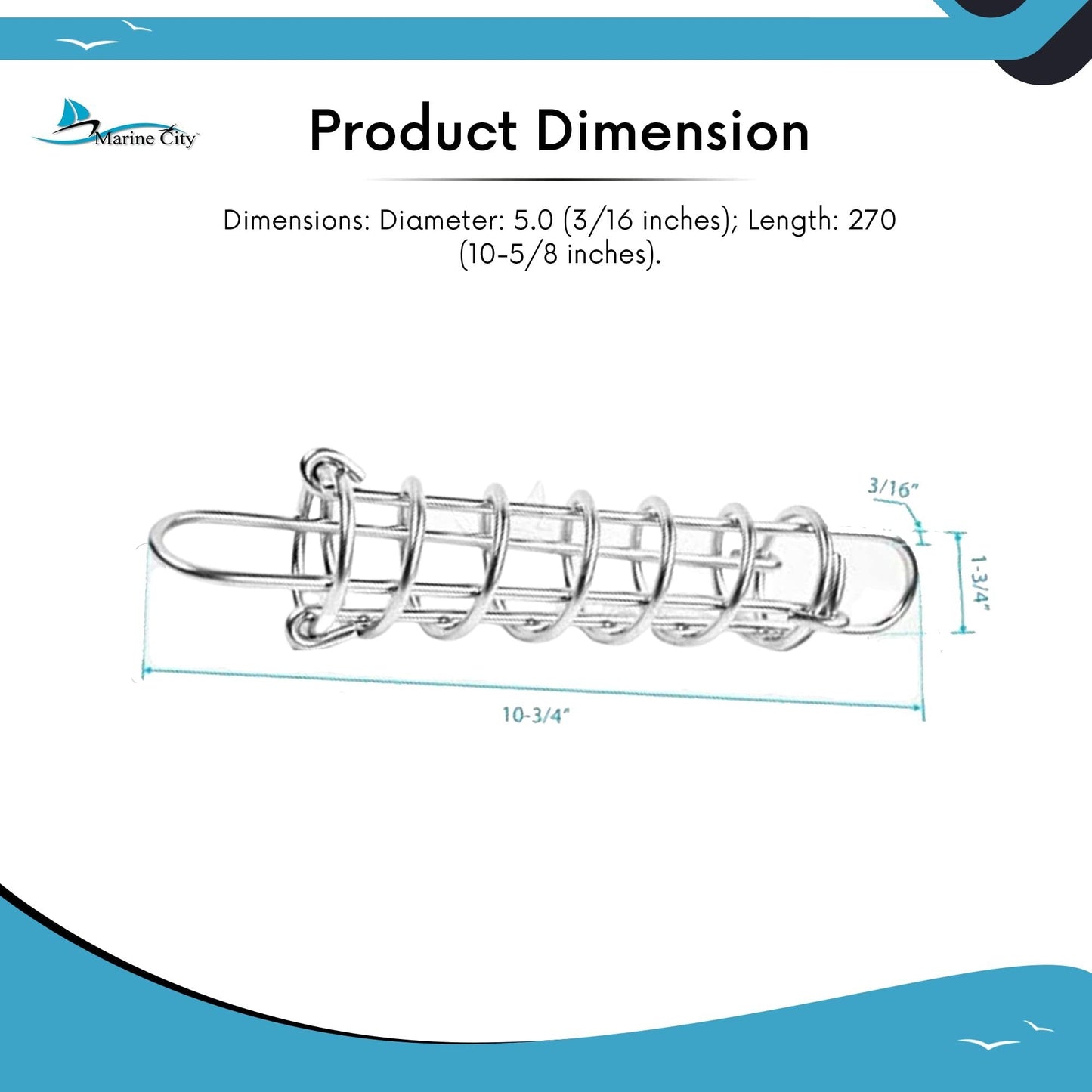 Marine City Boat Anchor Dock Line Mooring Spring – 304 Stainless Steel, 10-5/8" MARINE CITY
