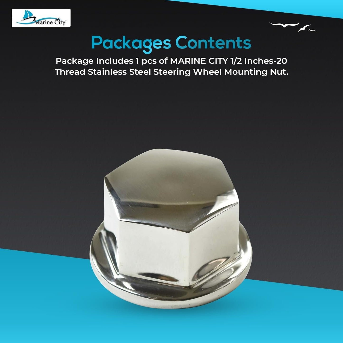 MARINE CITY 316 Stainless Steel Steering Wheel Mounting Nut – 1/2”-20 Thread Marine City
