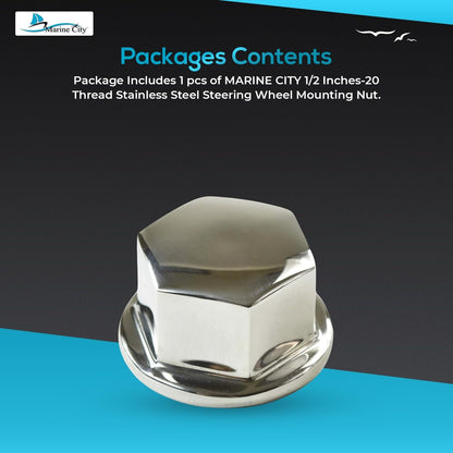 MARINE CITY 316 Stainless Steel Steering Wheel Mounting Nut – 1/2”-20 Thread Marine City