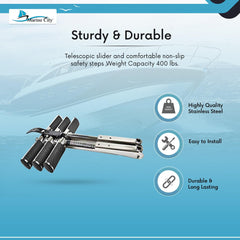 Marine City Escalera telescópica de montaje en plataforma deportiva de 3 escalones para barco