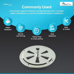 Marine City 5” Round Butterfly Vent–304 Stainless Steel Center Knob Shutter Vent