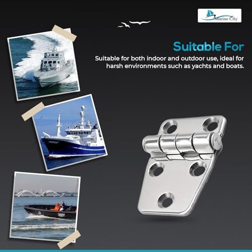 Marine City Stainless Steel Short Sided Strap Hinges  (2.2” × 1.5”) (2 Pcs)
