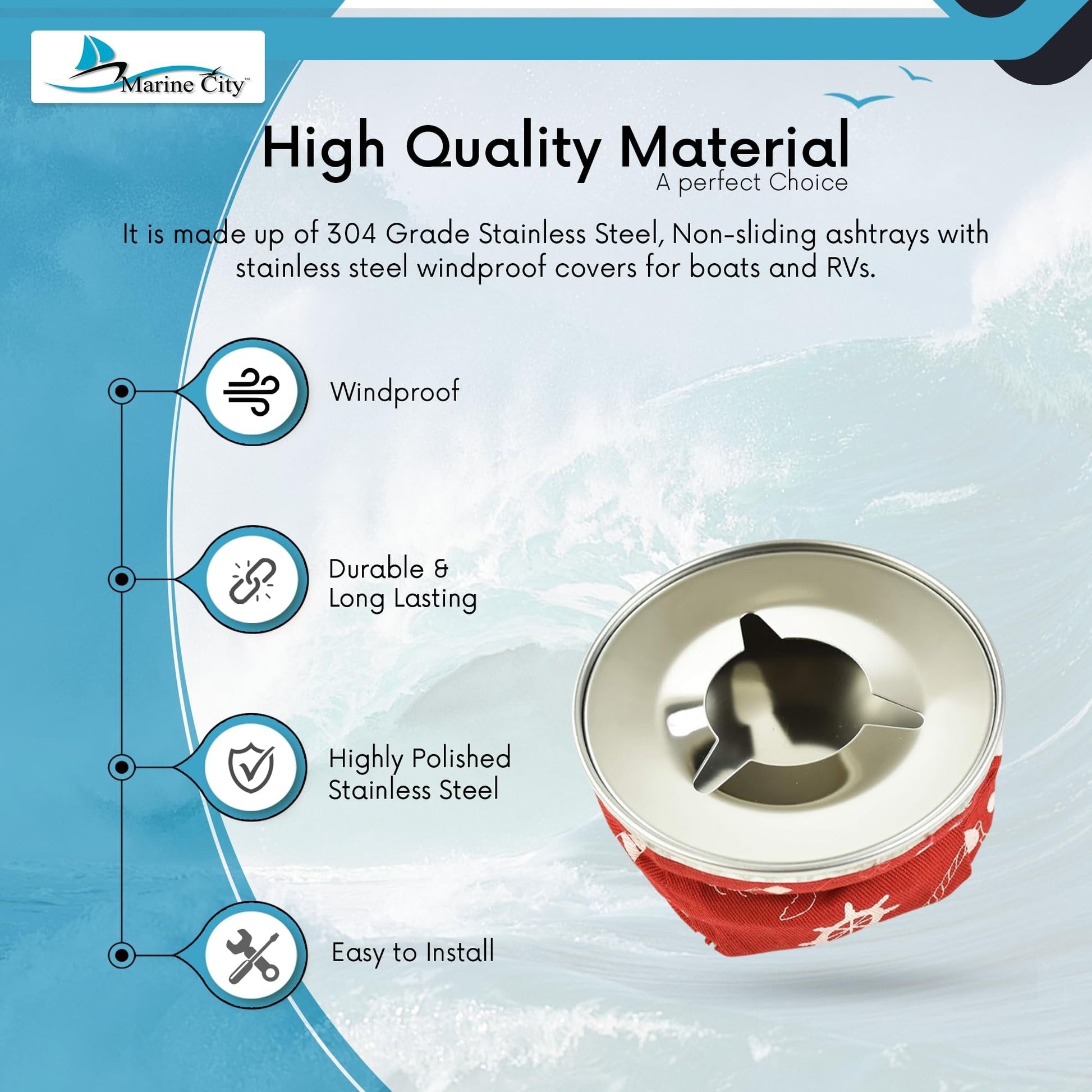 MARINE CITY Round Windproof Bean Bag – 304 Stainless Steel, Red, Lightweight Marine City