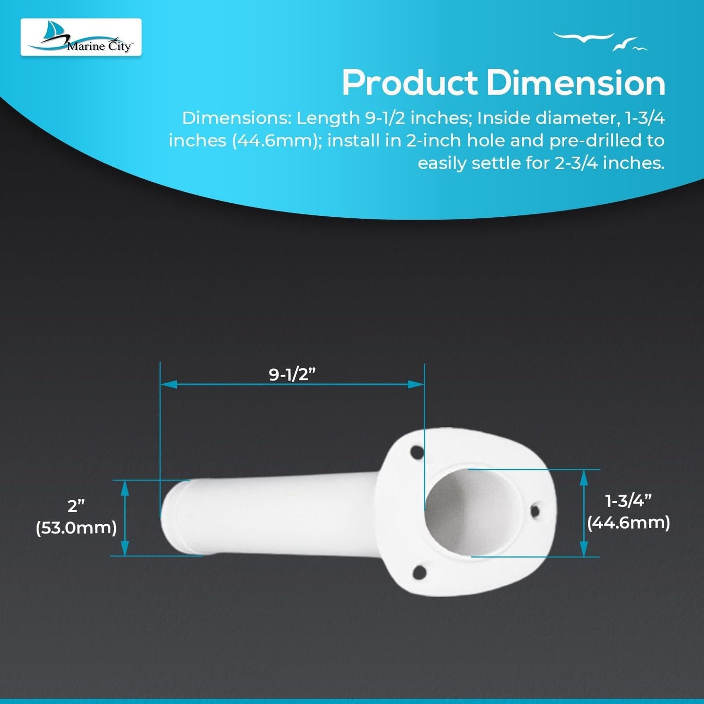 Marine City 30° White Flush Mount Fishing Rod Holder – 9-1/2” Polypropylene MARINE CITY