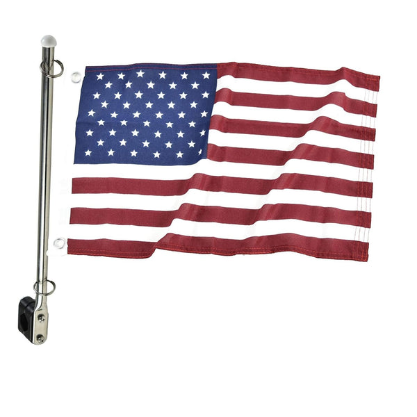 Marine City Stainless Steel Flag Pole with 12x18" US Flag–Fits 7/8" to 1" Tubing