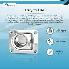 Marine City Anillo de elevación empotrado rectangular de acero inoxidable de 2-9/16