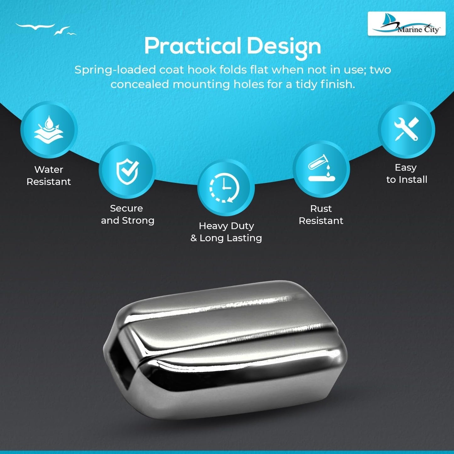 MARINE CITY 316 Stainless Steel Spring Folding Hat & Coat Hook – Strong, Durable Marine City