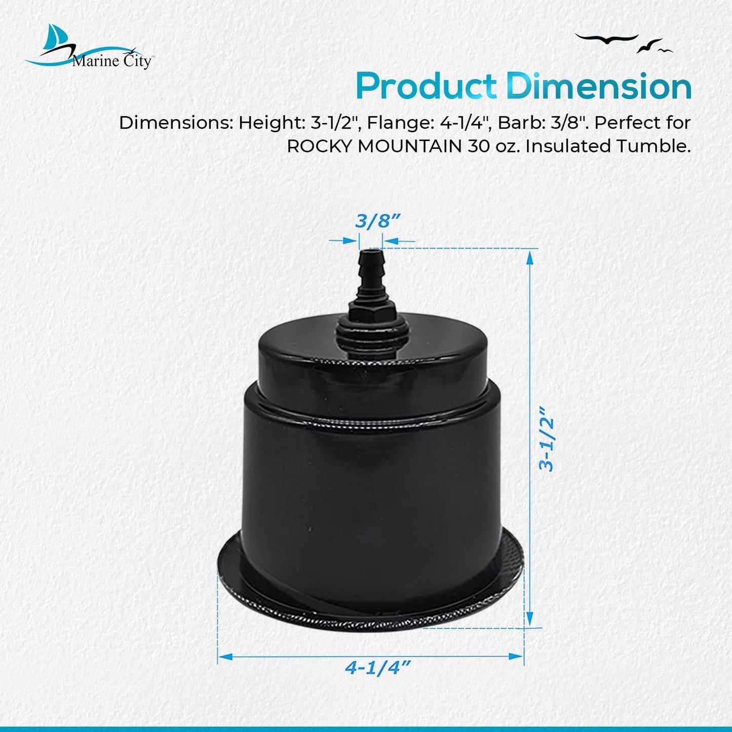 Marine City Black Closeable Plastic Cup Holder with Drain – Flush Mount Design